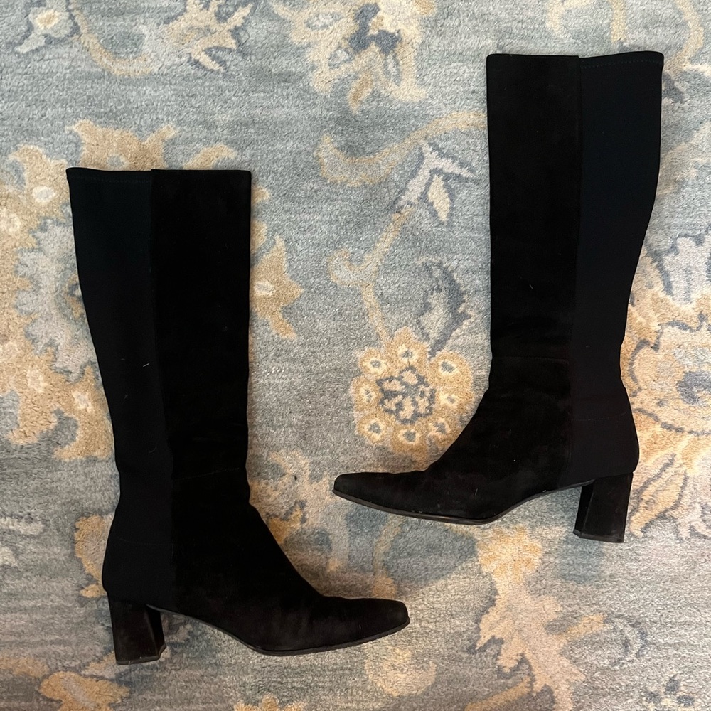 Stuart Weitzman Half N Half Black Suede Boots Sz 6